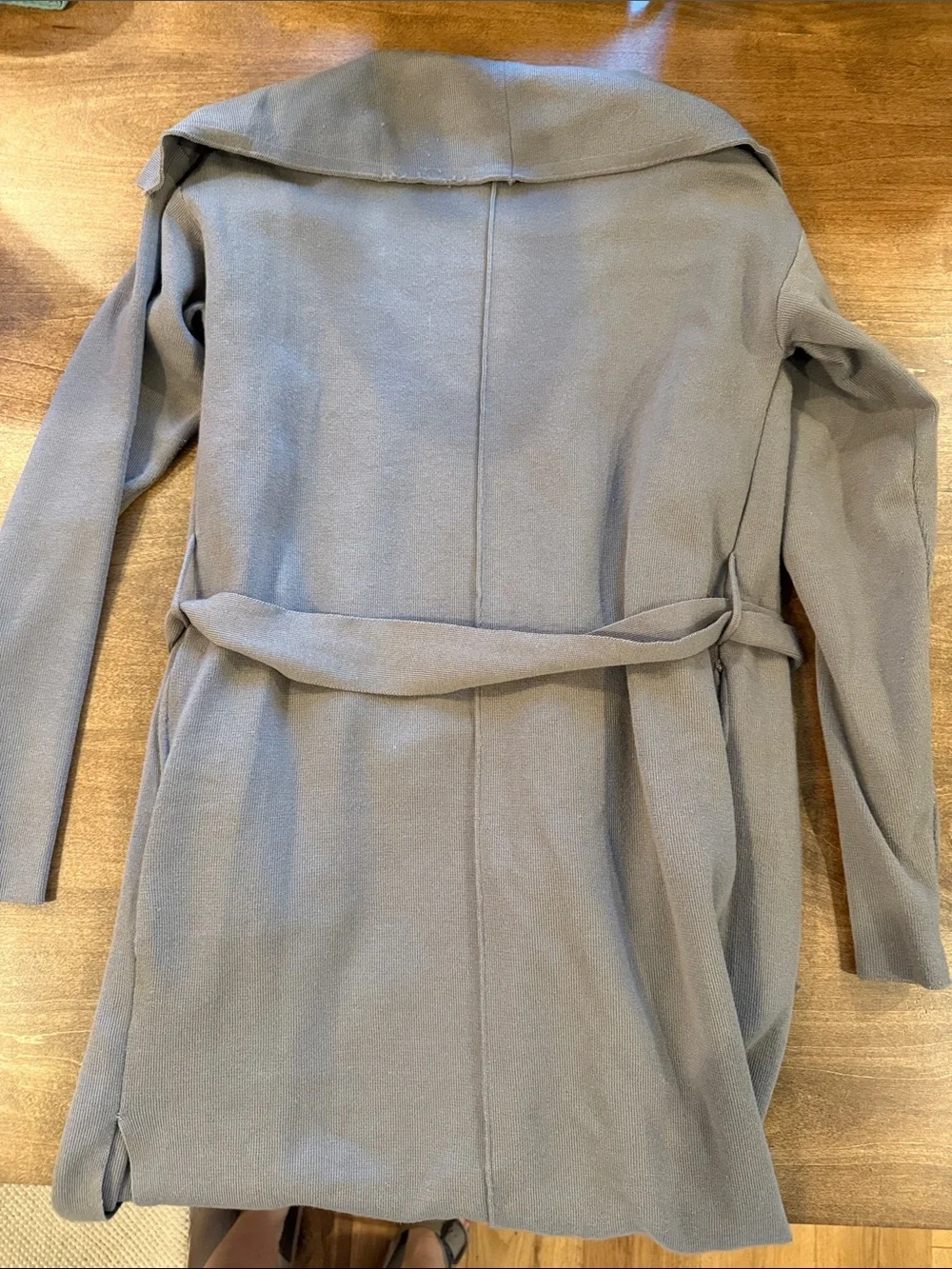 Open-Front Grey Women’s Coat - Medium weight Drape Collar and POCKETS